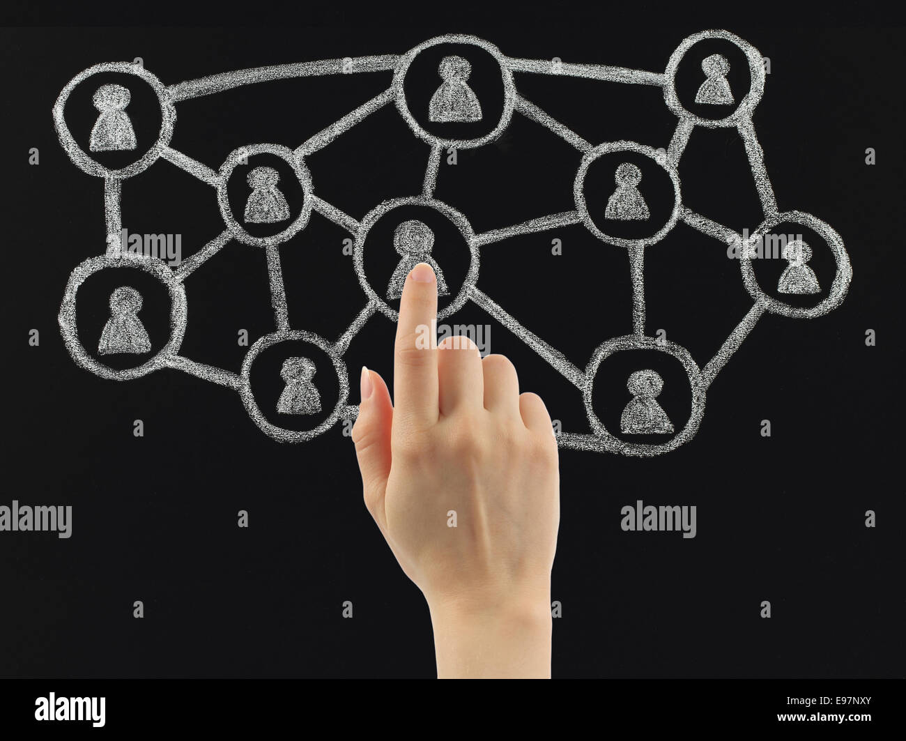 Pressatura a mano di chalk media sociali button disegnato sulla lavagna a mano non in photoshop Foto Stock