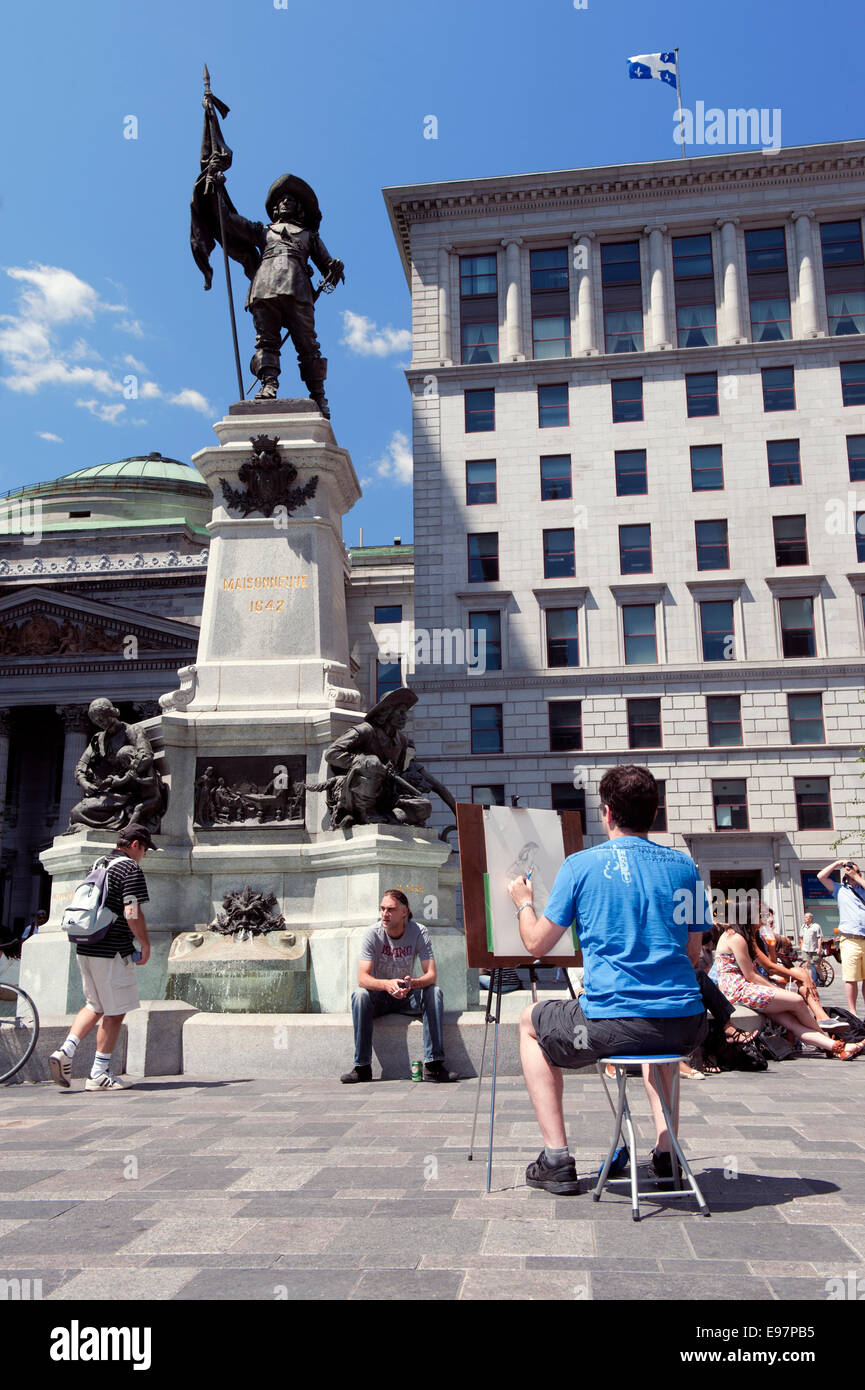 Artista facendo uno schizzo della statua di Paul de Chomedey sieur de Maisonneuve, fondatore di Montreal. Foto Stock