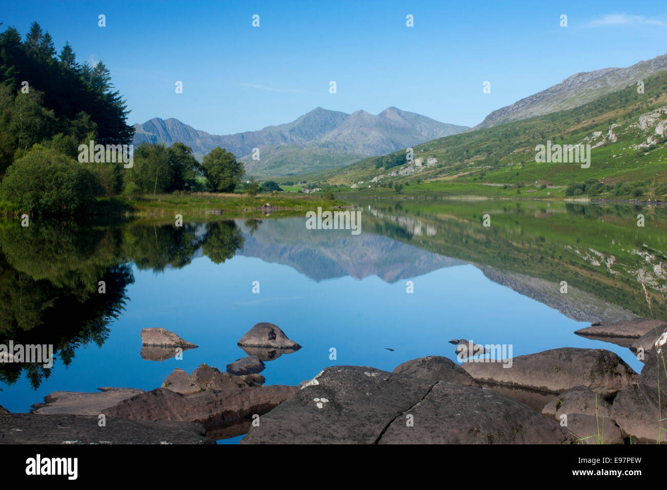 Llynnau Mymbyr e Snowdon Horseshoe Snowdonia North Wales UK Foto Stock