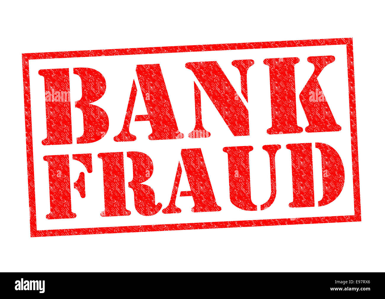 Banca frode rosso timbro di gomma su uno sfondo bianco. Foto Stock