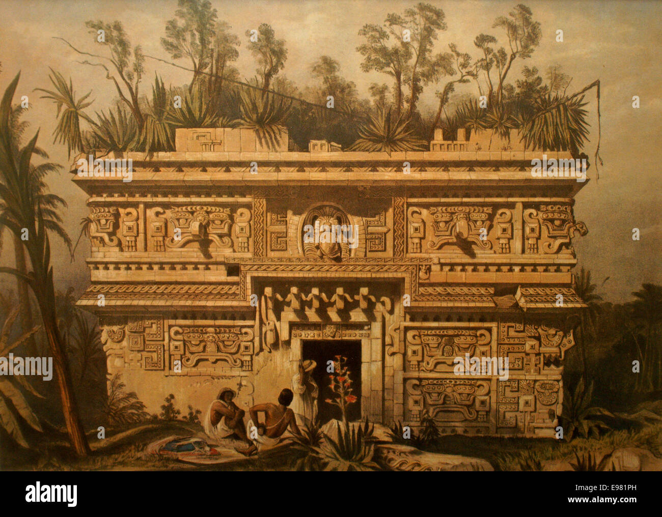 Xix secolo litografia intitolata Las Monjas, Chichen Itza da Frederick Catherwood, Casa Catherwood in Merida, Yucatan Foto Stock