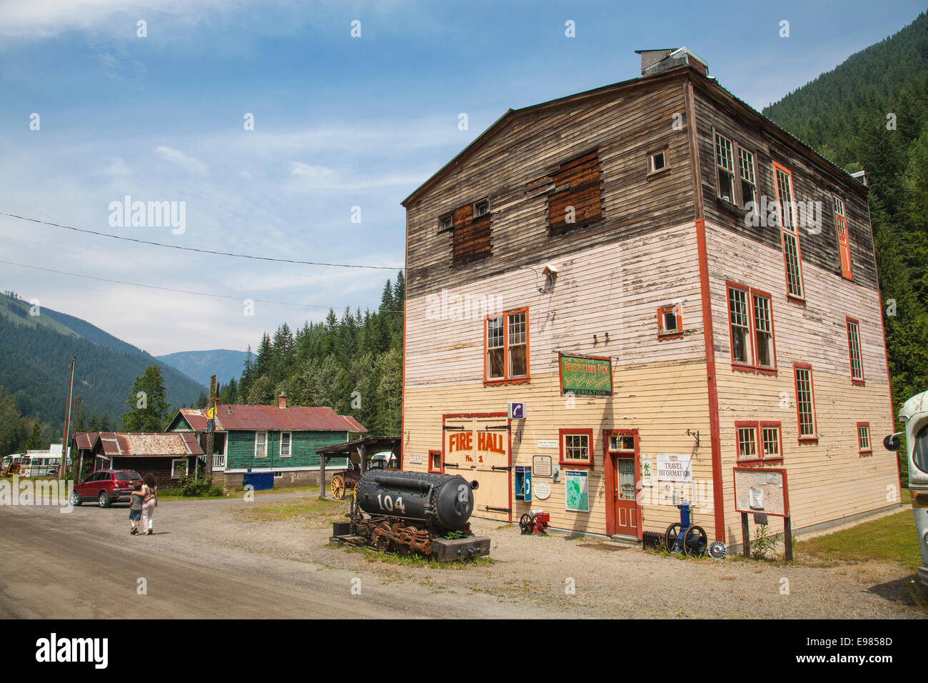 Miniere abbandonate città fantasma di Sandon, Slocan Valley, West Kootenay, British Columbia, Canada Foto Stock