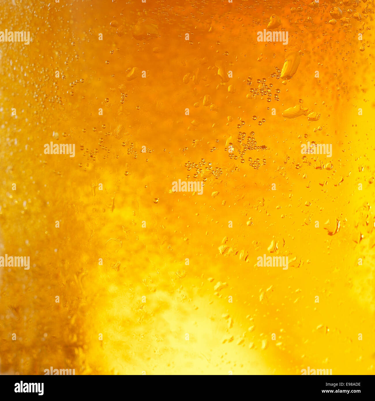 Un fondo creato da un primo piano di luce fredda la birra in un bicchiere, con le gocce di condensa sulla parte esterna del vetro Foto Stock