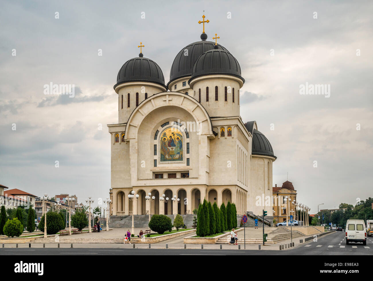 Nuova Santa Trinità Cattedrale Ortodossa nel centro di Arad, Regione di Crisana, Romania Foto Stock