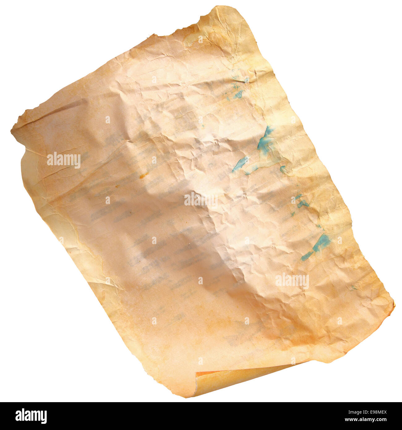 Carta Vintage isolato su sfondo bianco con una macchia di inchiostro Foto Stock