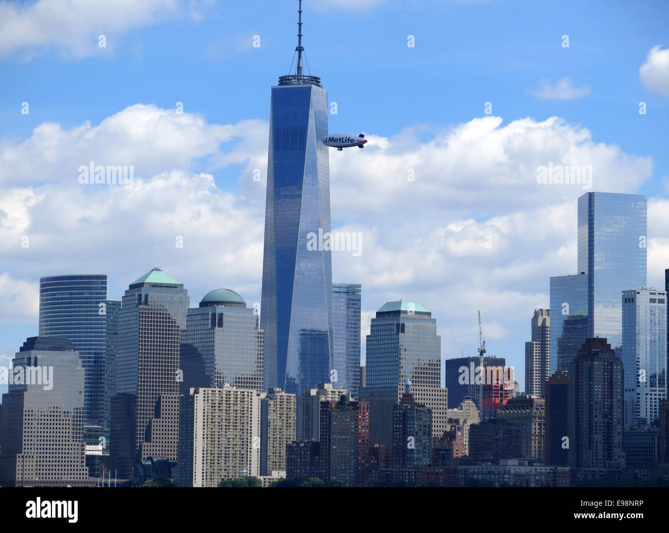 Skyline di New York da Ellis Island Foto Stock