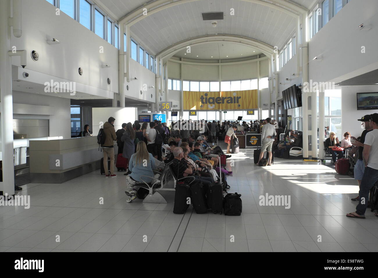 Kingsford Smith di Sydney Airport Terminal 2 con il Tigerair gate di partenza nella distanza,l'australia Foto Stock