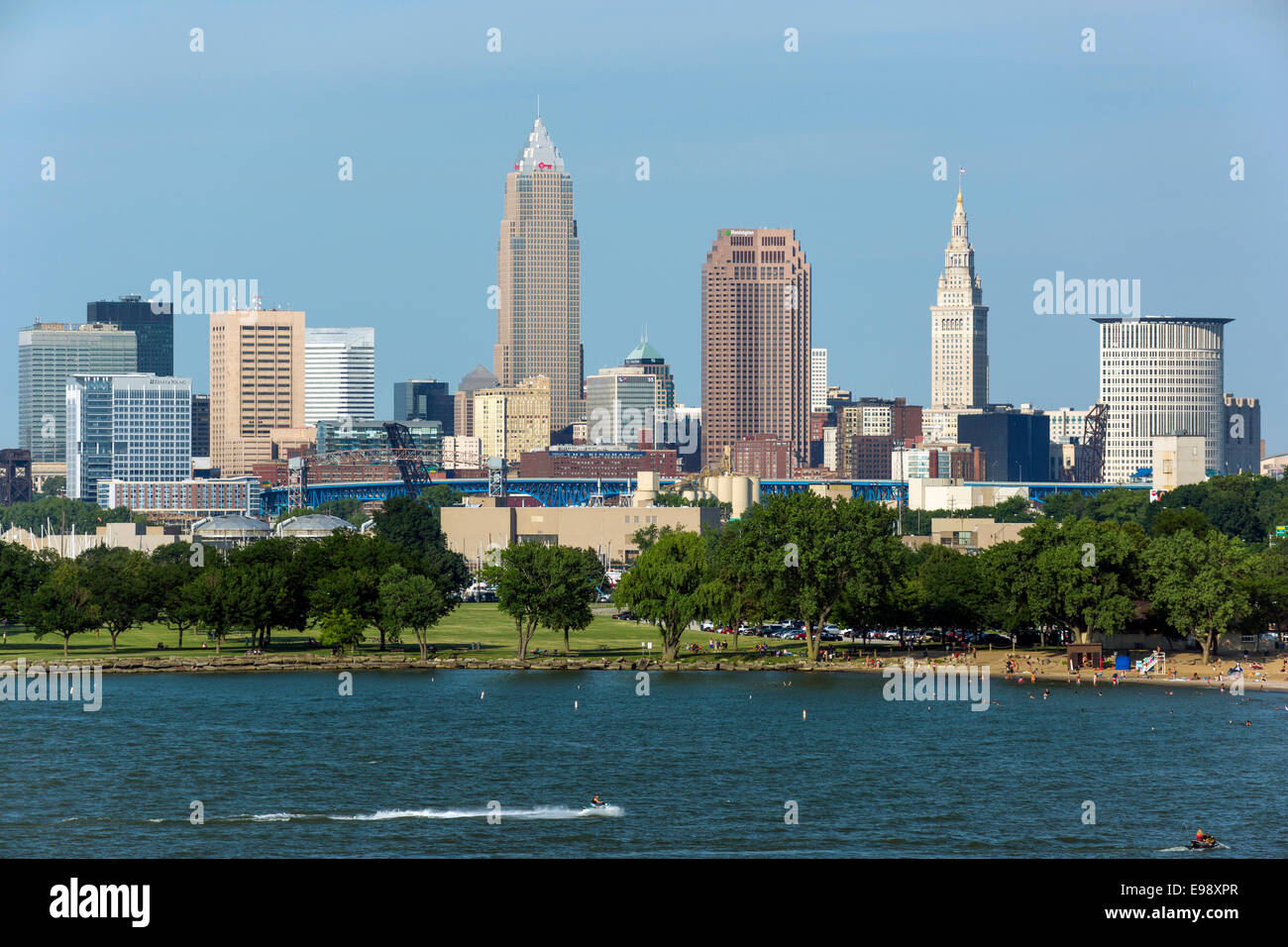 SKYLINE del centro di Cleveland Lago Erie CUYAHOGA COUNTY OHIO USA Foto Stock