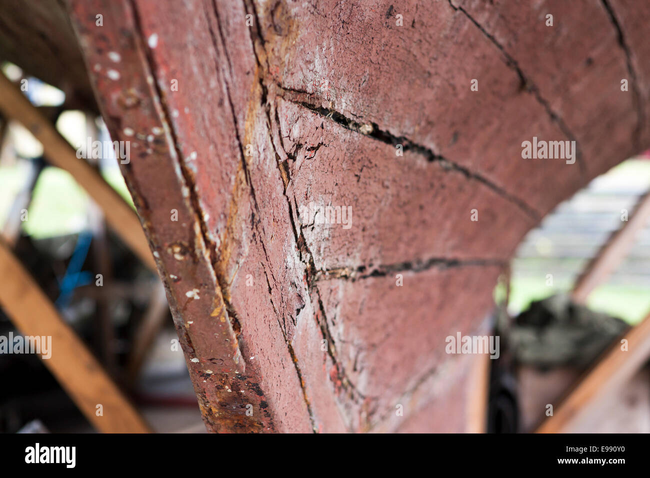 Dettagli di una carena di nave vichinga in restauro. Oslo, Ostlandet. Norvegia Foto Stock