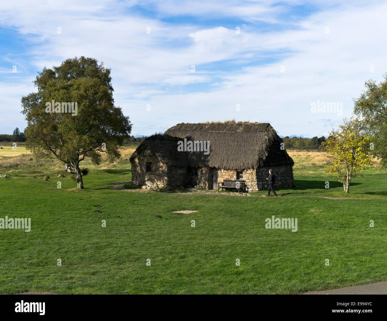 dh Old Leanach Cottage CULLODEN MOOR INVERNESSSHIRE scena di Highland Jacobite Battle scotland siti storici scottish Battlefield ribellione Foto Stock