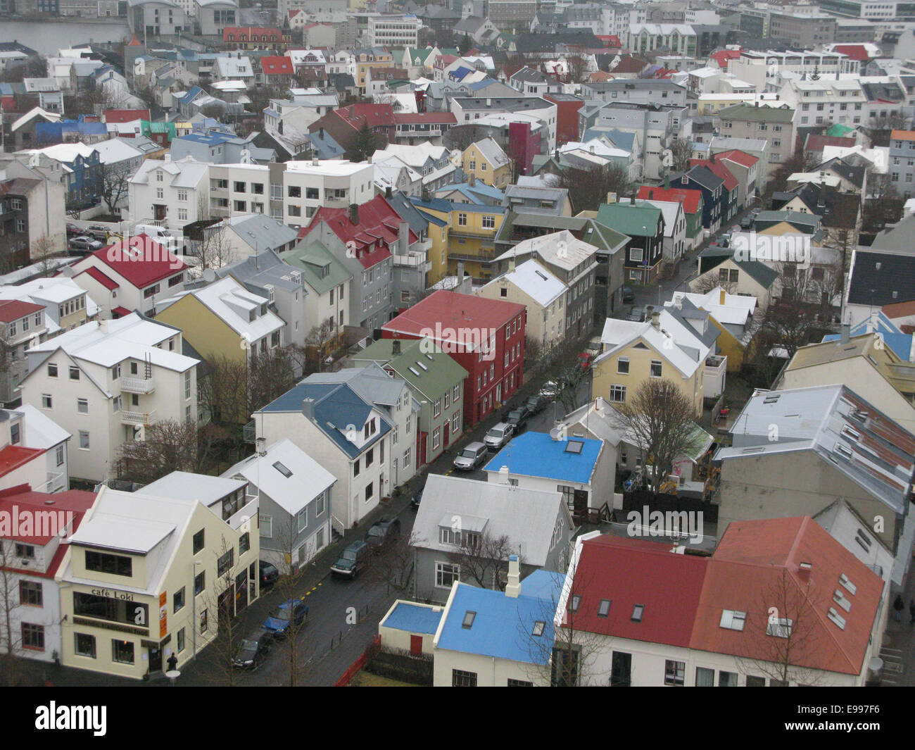 Reykjavik sui tetti della casa Foto Stock