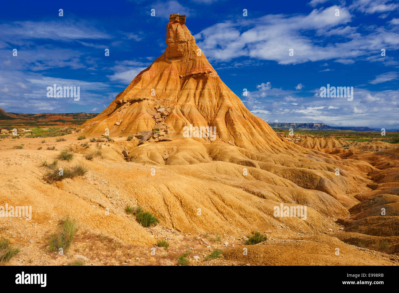 Arguedas, Bardenas Reales, Castildetierra, tipica formazione di roccia, Bardenas Reales parco naturale. Riserva della Biosfera. La Navarra. Spa Foto Stock