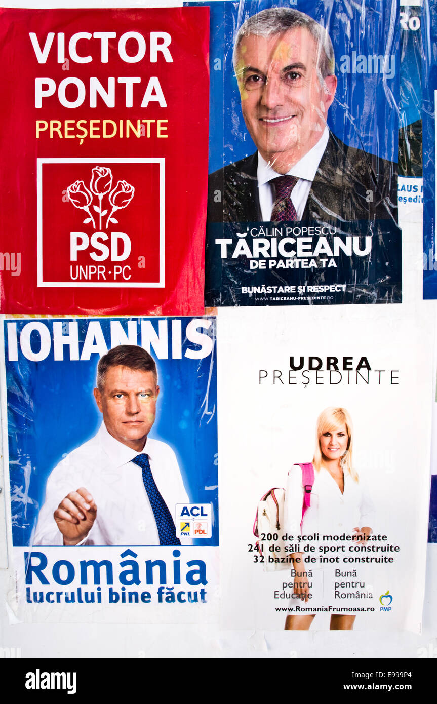 Poster della campagna - Elezioni per il Presidente della Romania - Romanian elezioni presidenziali di novembre 2014 Foto Stock