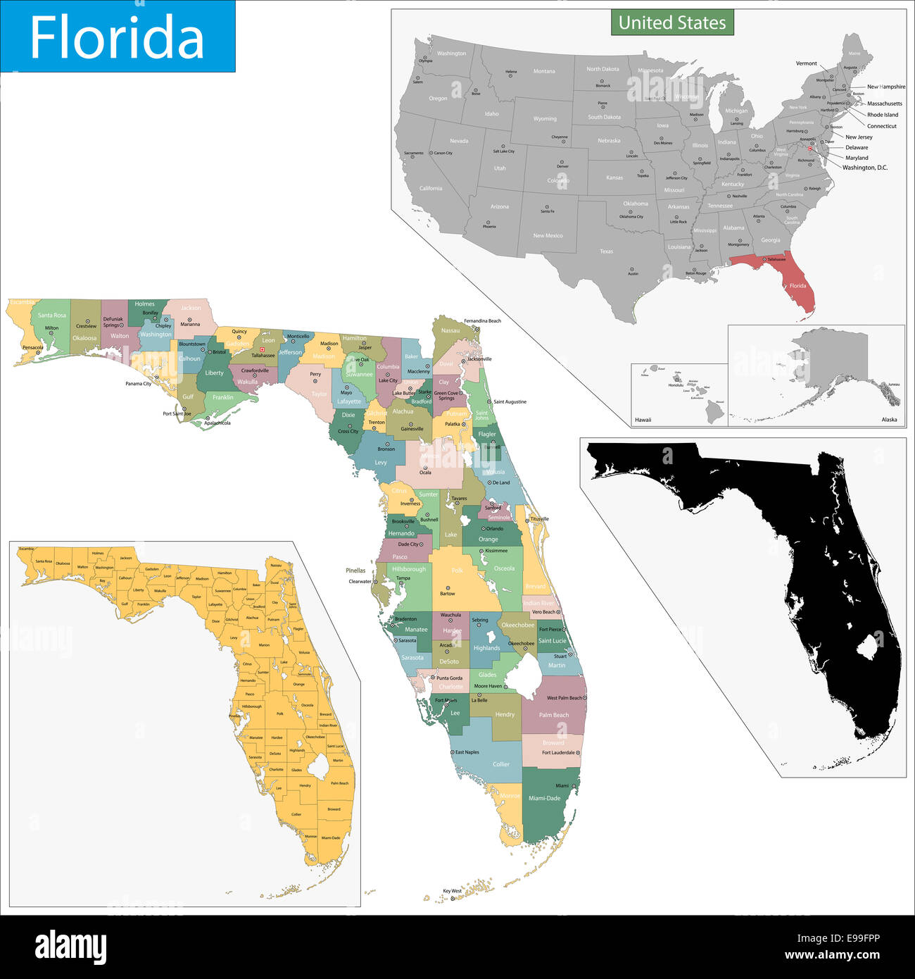 Mappa di Florida Foto Stock