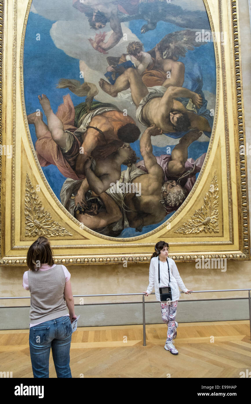 Grande pittura italiana vicino a Mona Lisa nella stessa stanza/galleria di dipinti italiani sezione al museo del Louvre, Parigi, Francia Foto Stock