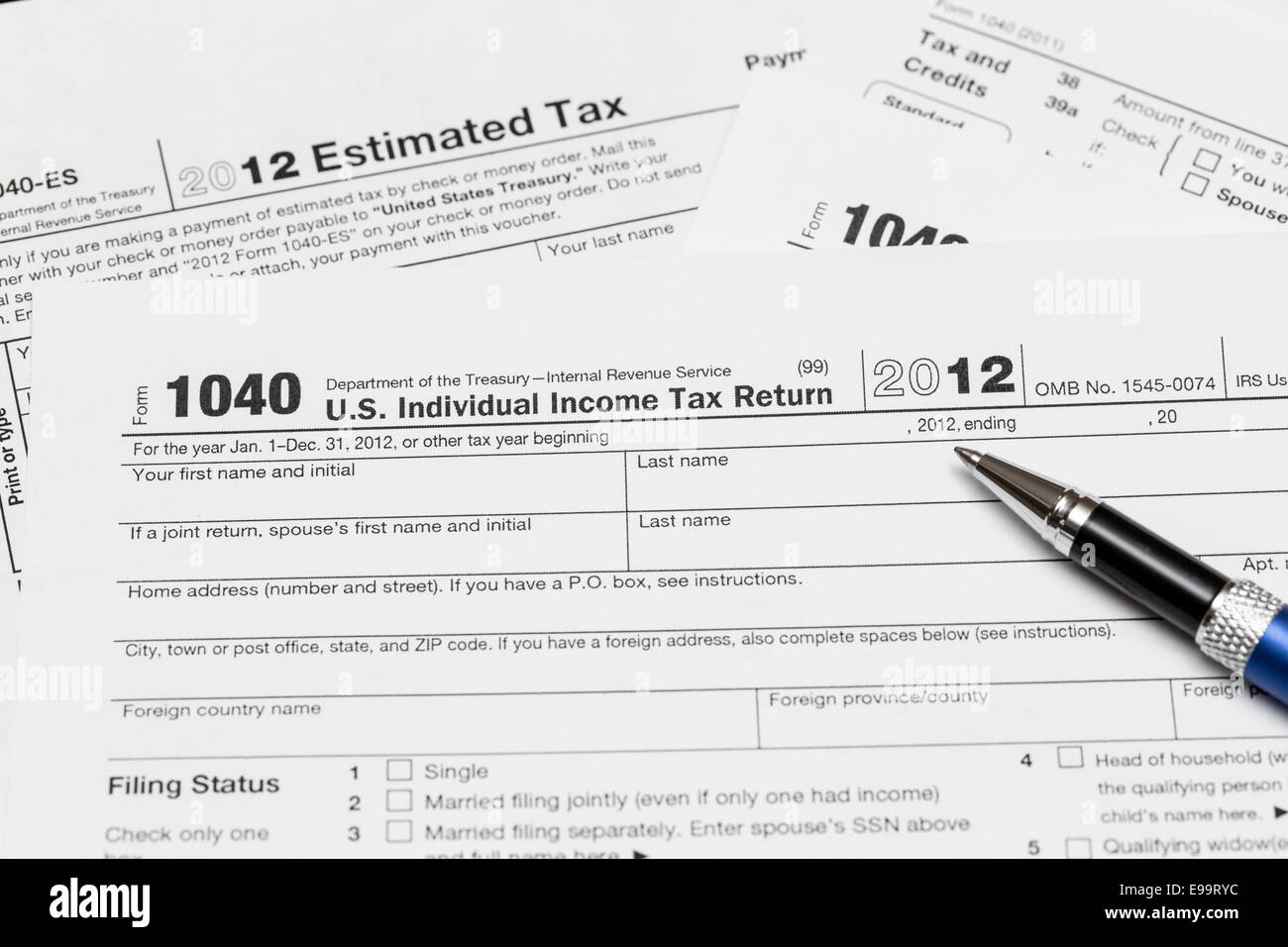 USA forma fiscale 1040 per l'anno 2012 Foto Stock