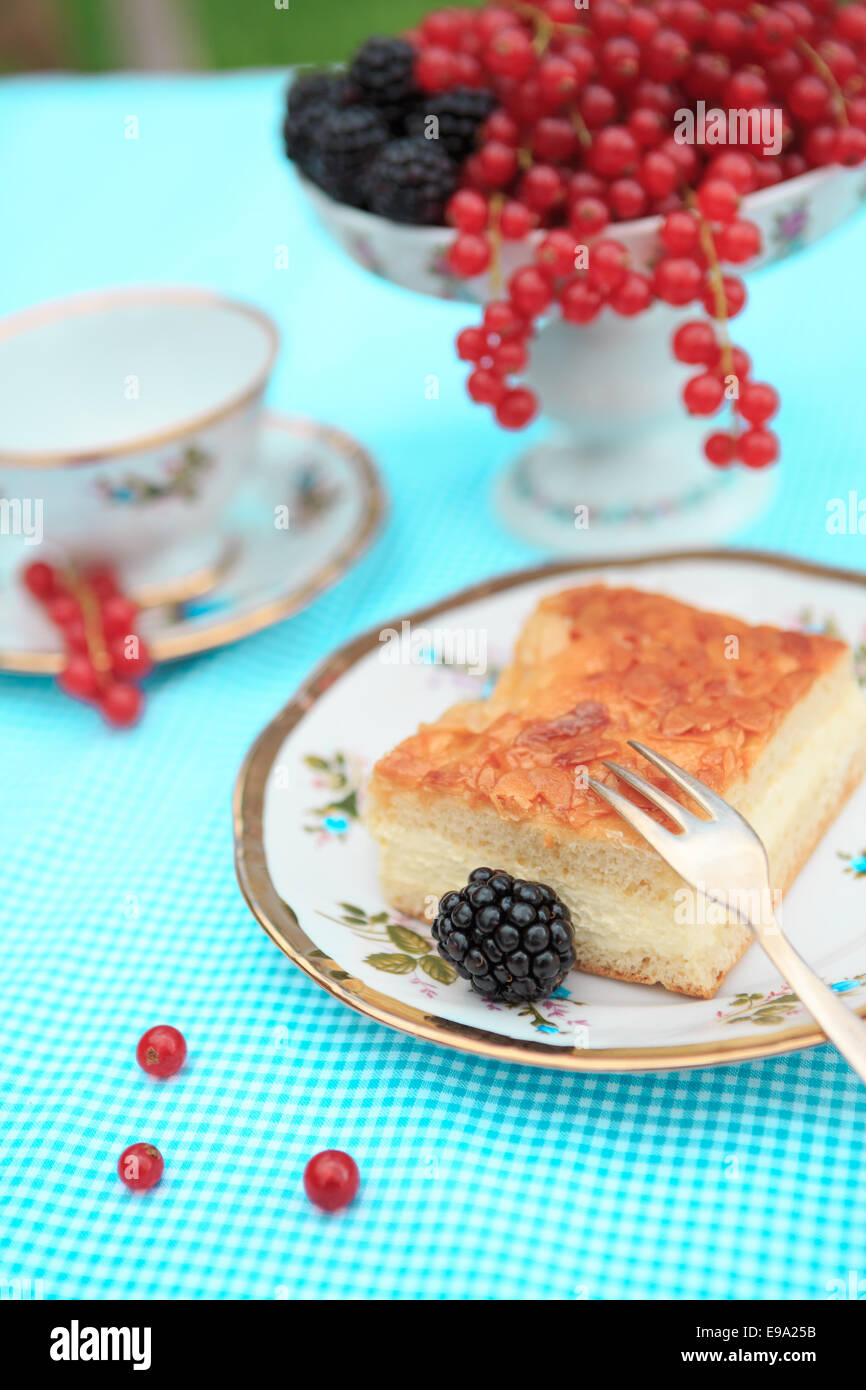 La piastra con la Torta al miele e frutti di bosco su un tavolo Foto Stock
