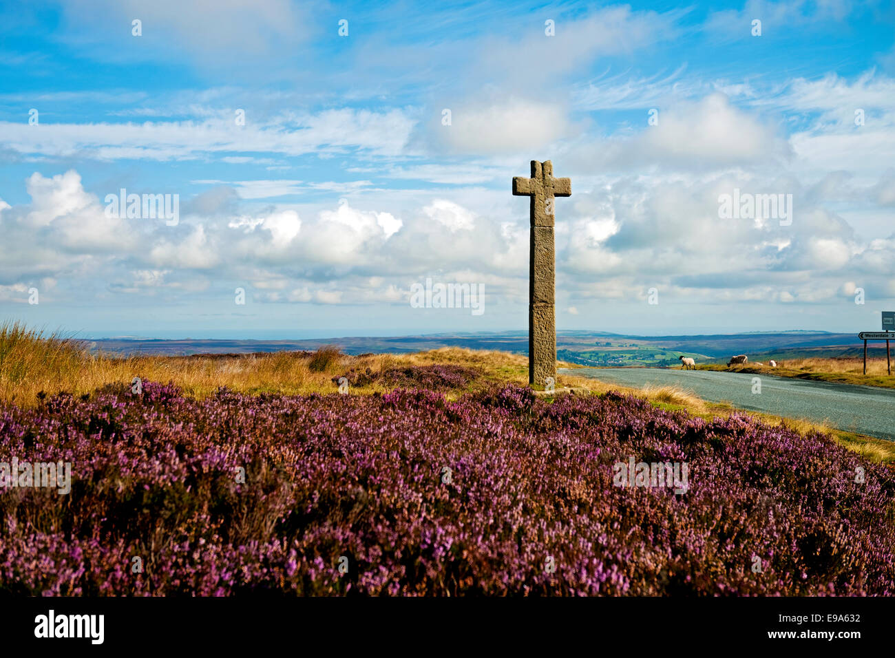 Young Ralphs Stone Cross in estate Westerdale North York Moors National Park North Yorkshire Inghilterra Regno Unito Gran Bretagna Foto Stock