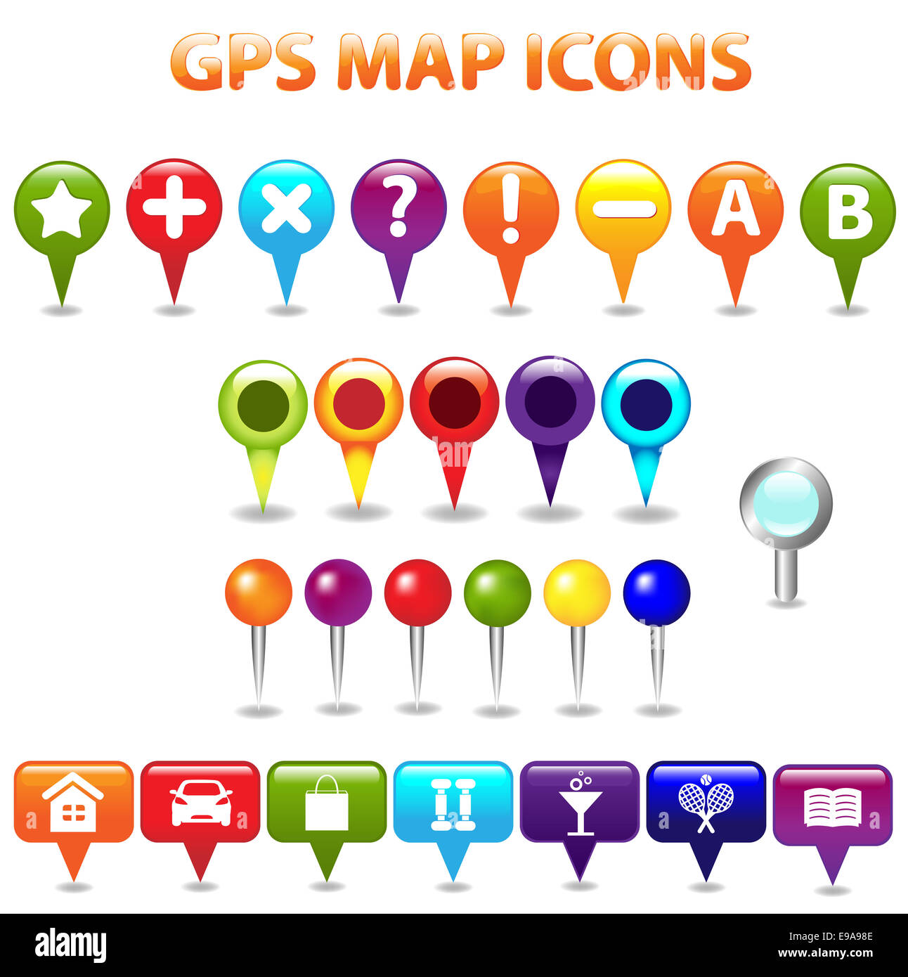 GPS Mappa dei colori delle icone Foto Stock