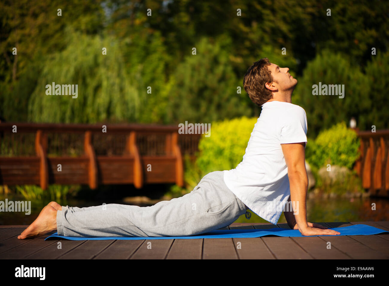 Uomo di yoga in posa cobra Foto Stock
