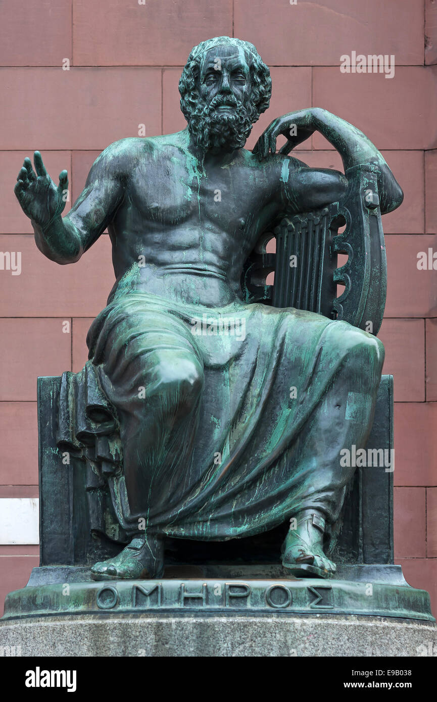 La scultura di Omero al di fuori del Albert Ludwig Università di Friburgo, Freiburg, Baden-Württemberg, Germania Foto Stock