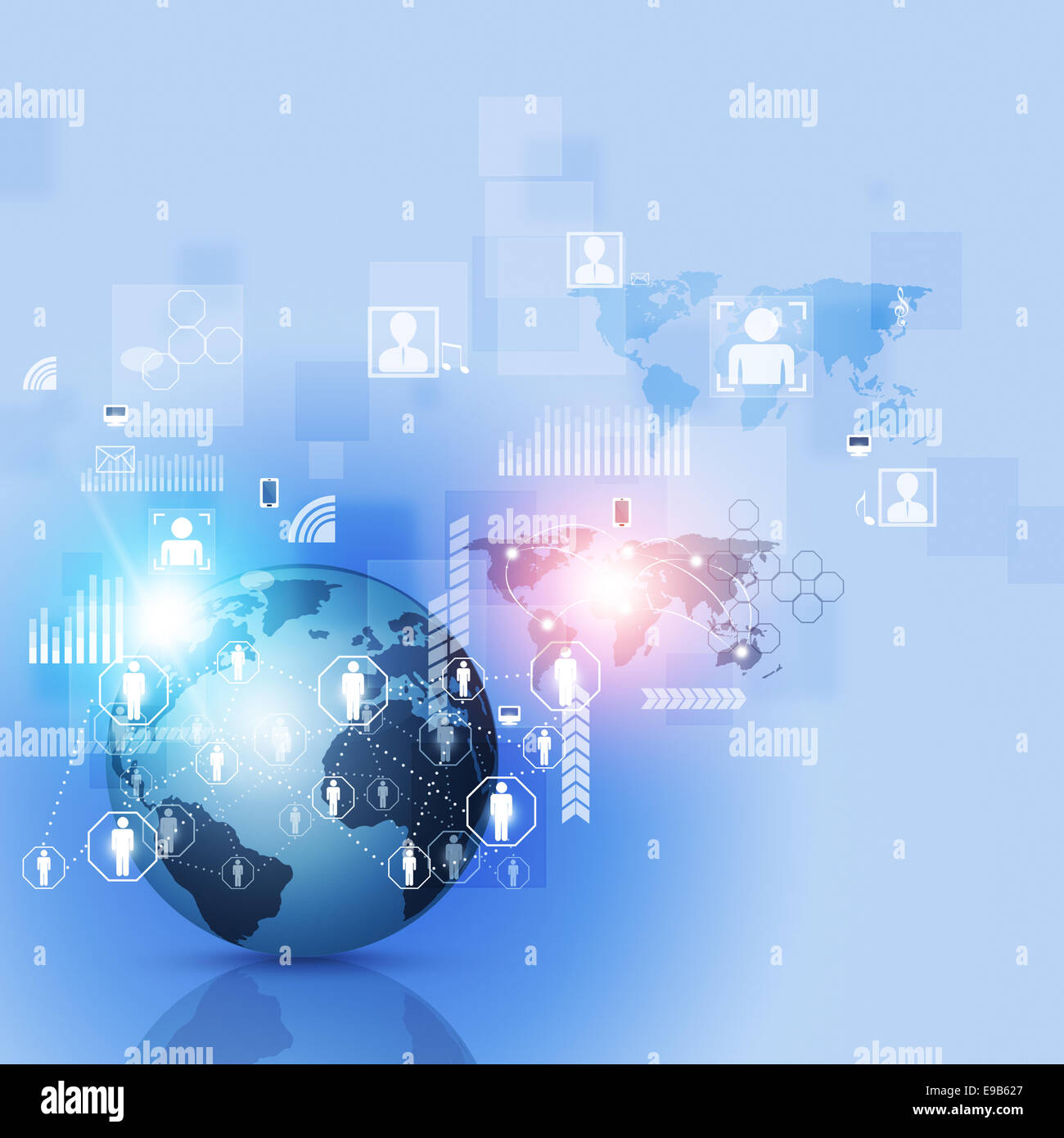 Mondo astratto business network connection sfondo blu Foto Stock