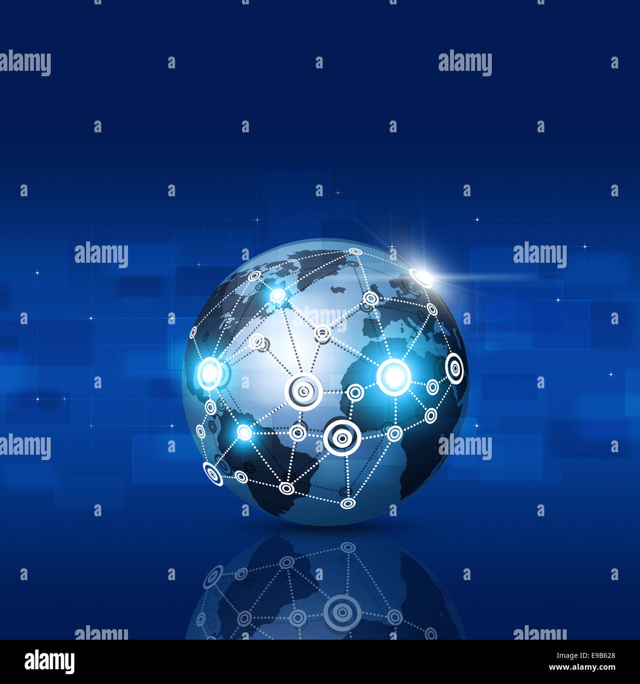 Abstract il mondo della tecnologia global business network connection sfondo blu Foto Stock