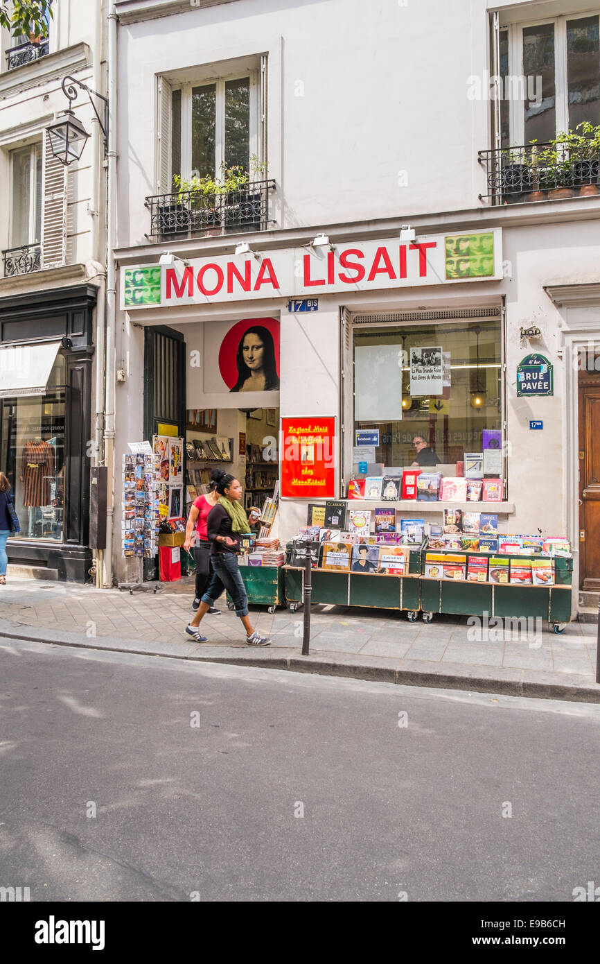 Mona lisait bookshop, rue pavee, quarto arrondissemnet, Parigi, Ile de france, Francia Foto Stock