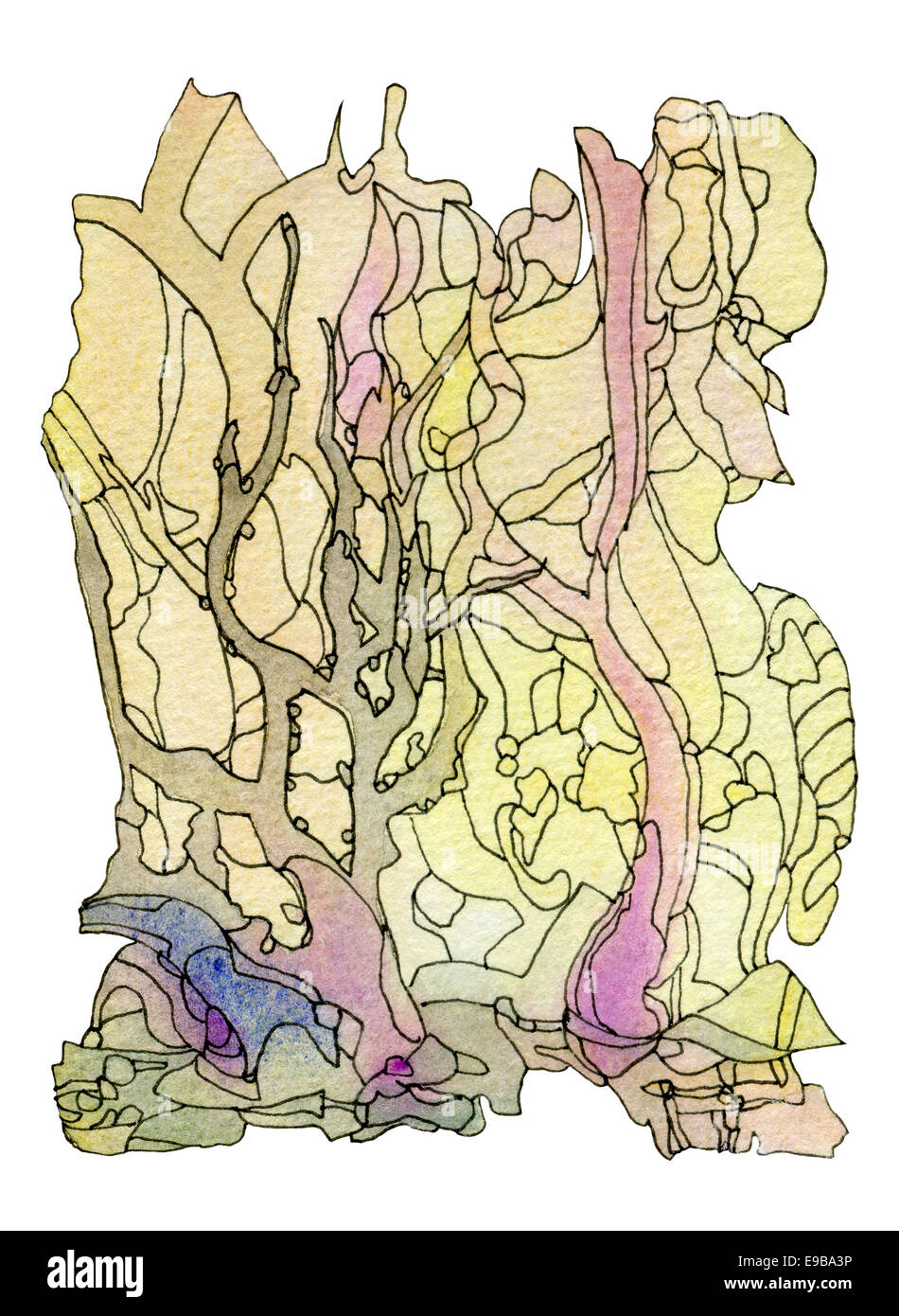 Art Nouveau giallo del paesaggio. Abstract acquerello originale texture di sfondo. Foto Stock Art Nouveau giallo del paesaggio. Abstract acquerello originale texture di sfondo. Foto Stock