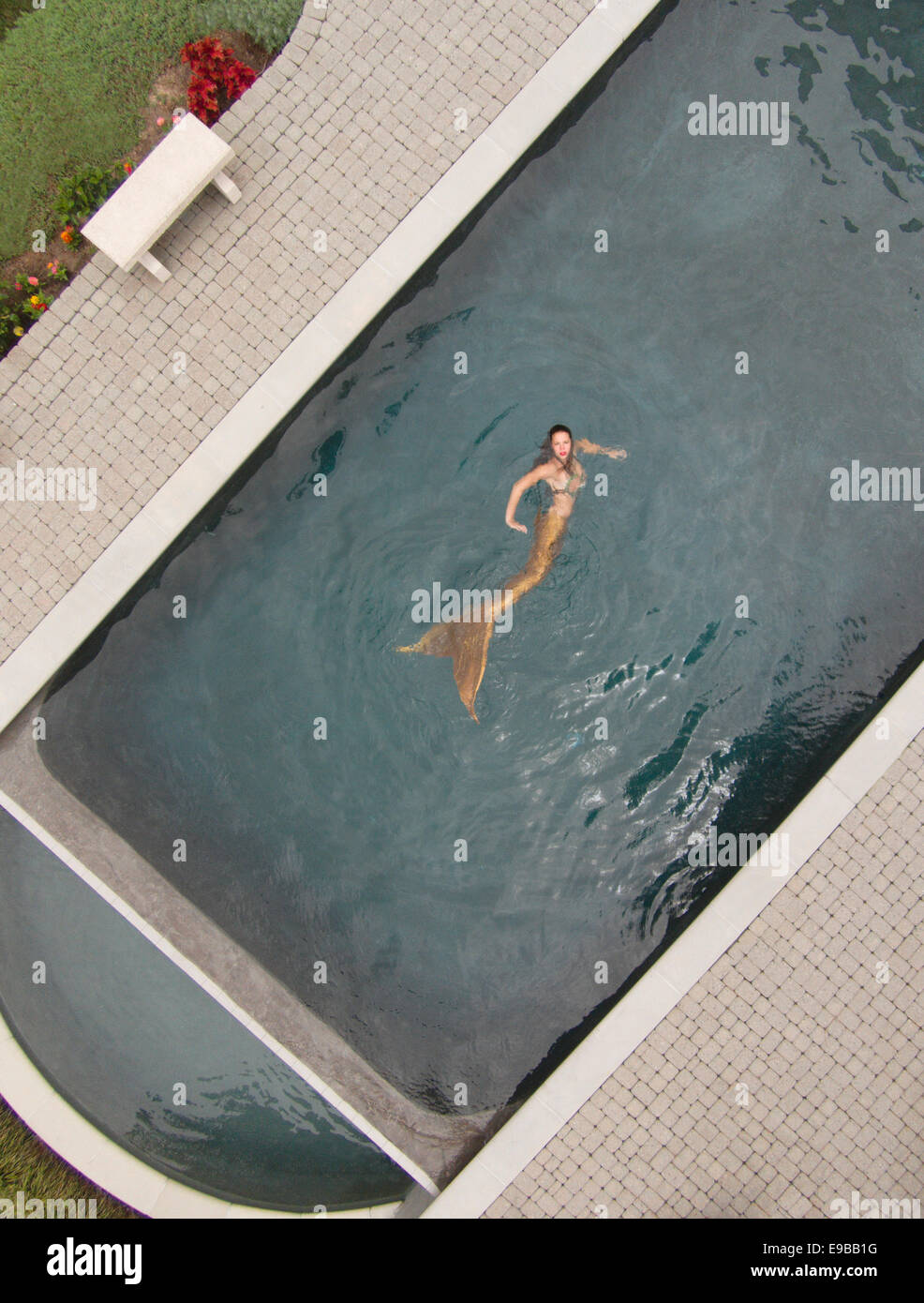 Foto aerea di una sirena a nuotare in una piscina in Virginia Beach, Virginia Foto Stock