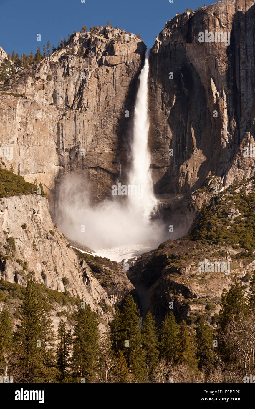 Superiore di Yosemite Falls immerge nella Yosemite Valley, il Parco Nazionale Yosemite in California. Foto Stock