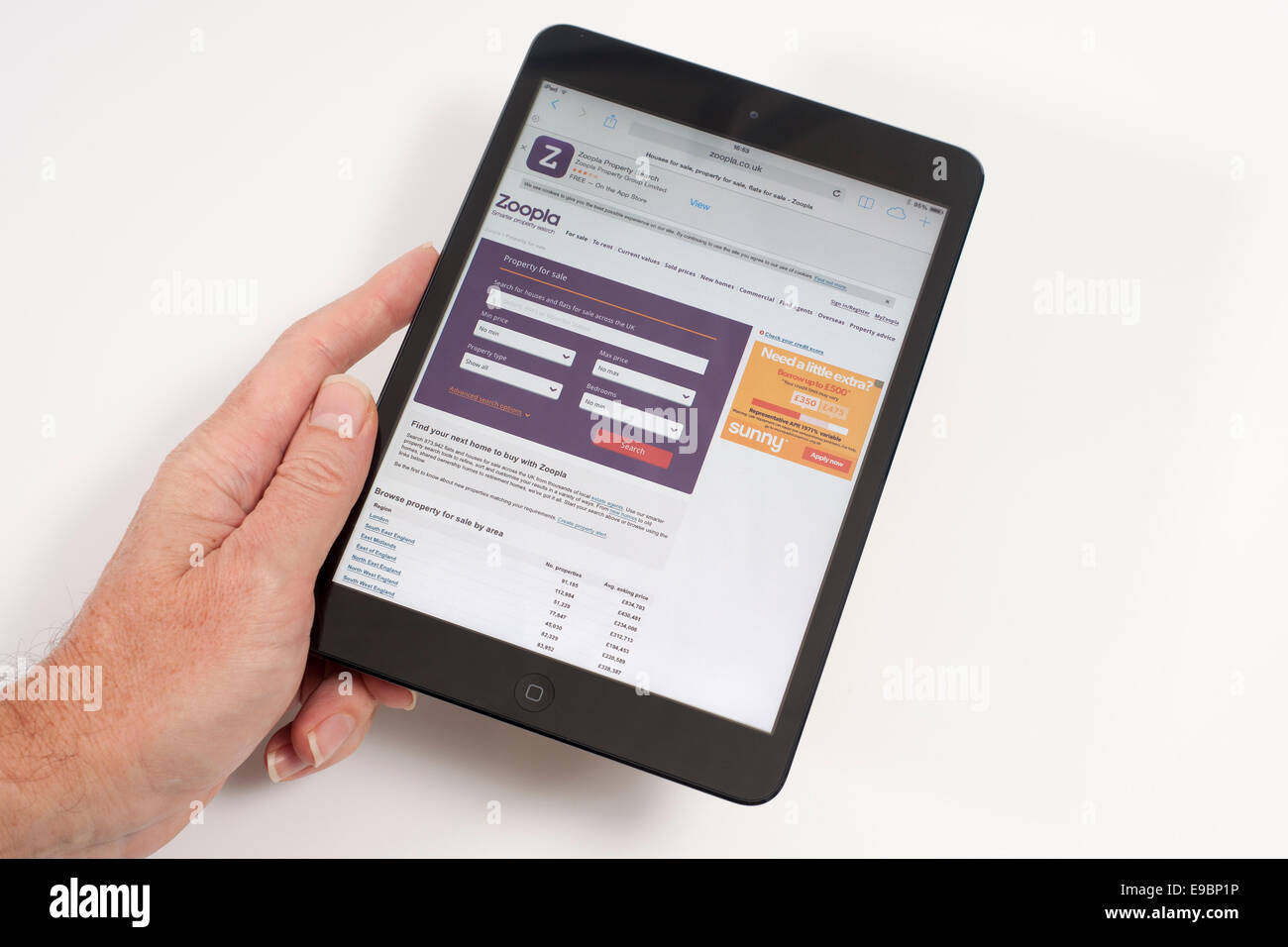 IPad mini con proprietà Zoopla motore di ricerca sullo schermo Foto Stock