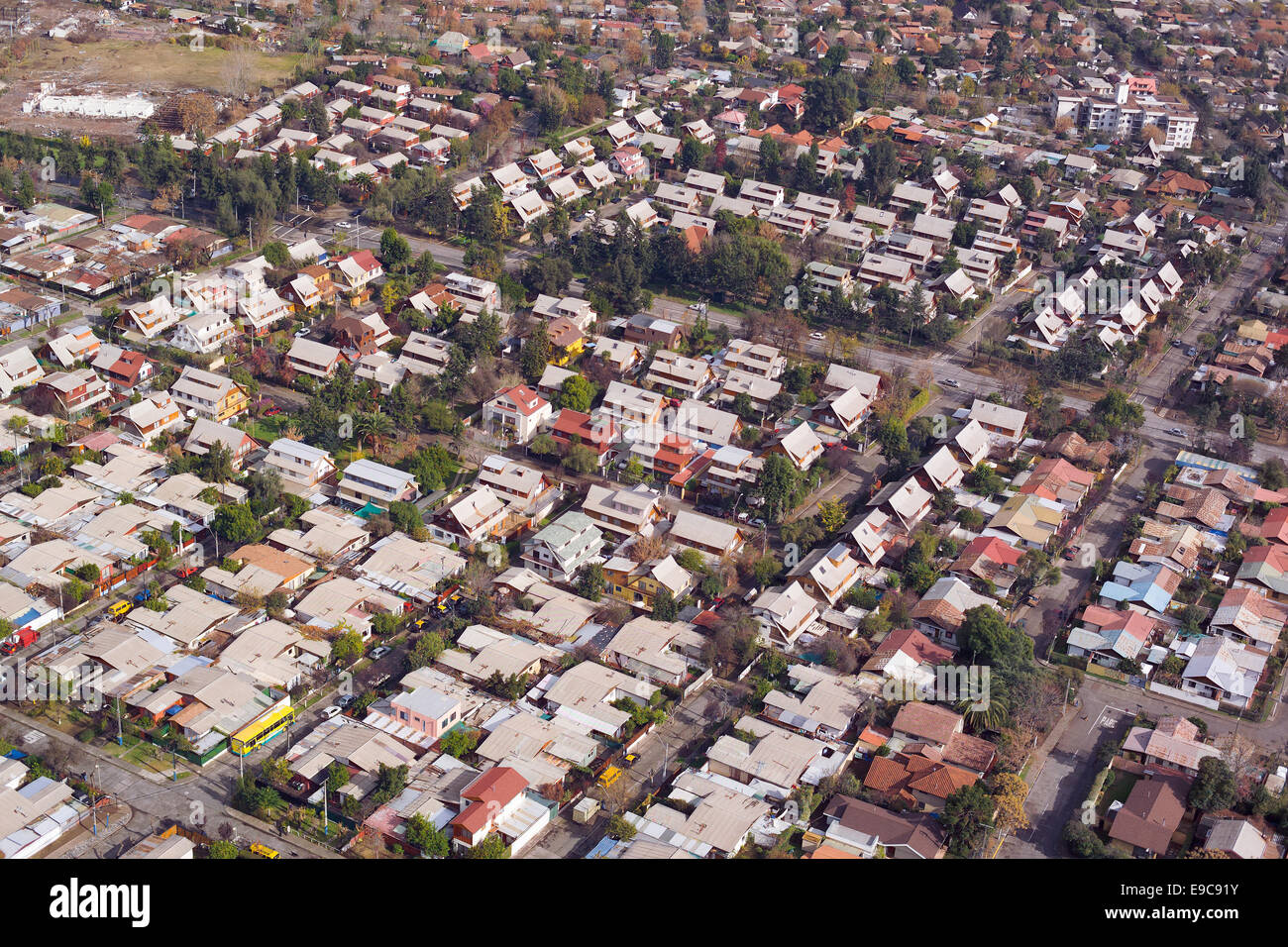 Vista aerea di una classe media quartiere di Santiago de Chile Foto Stock