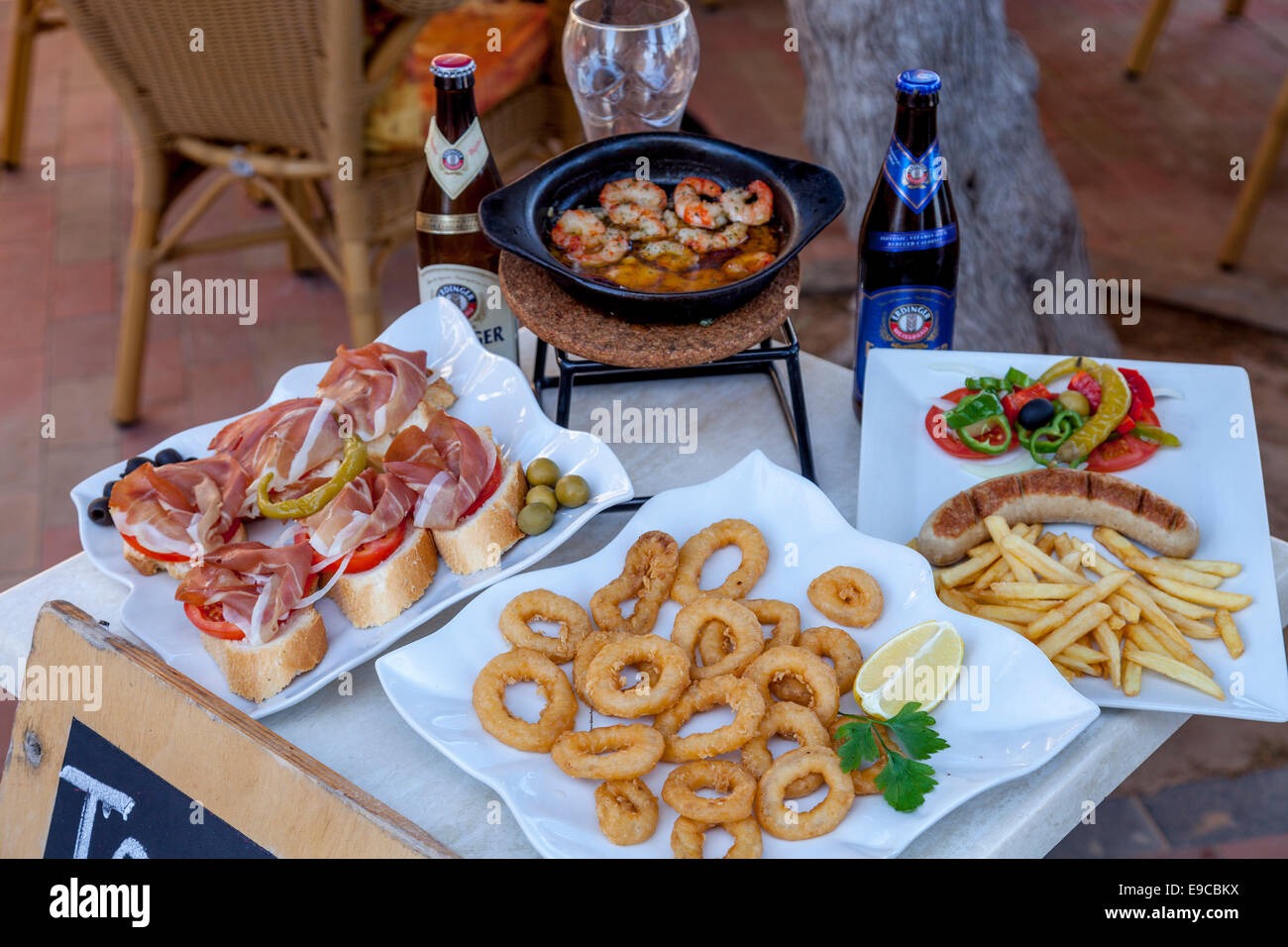 Il cibo del ristorante, Display Ca'n Picafort, Maiorca - Spagna Foto Stock