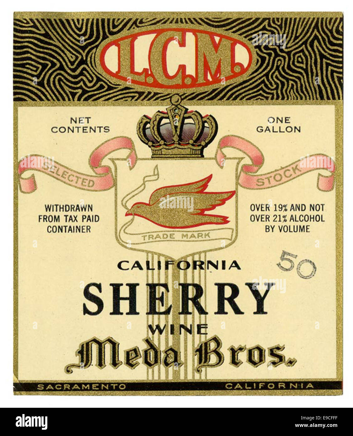 Etichetta del vino, Meda Bros., California vino sherry Foto Stock