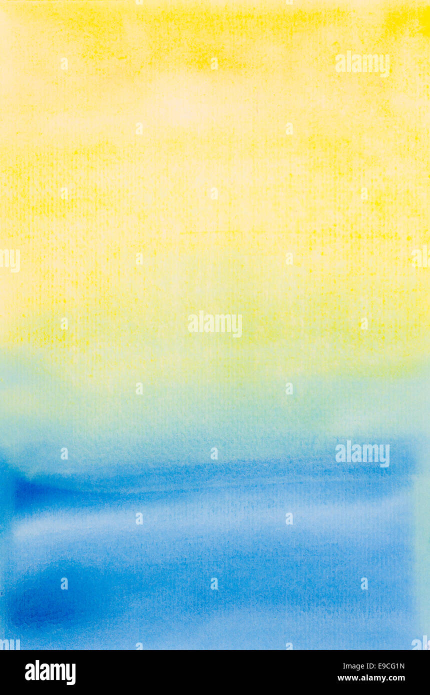 Il blu e il giallo sullo sfondo di un dipinto ad acquerello texture Foto Stock