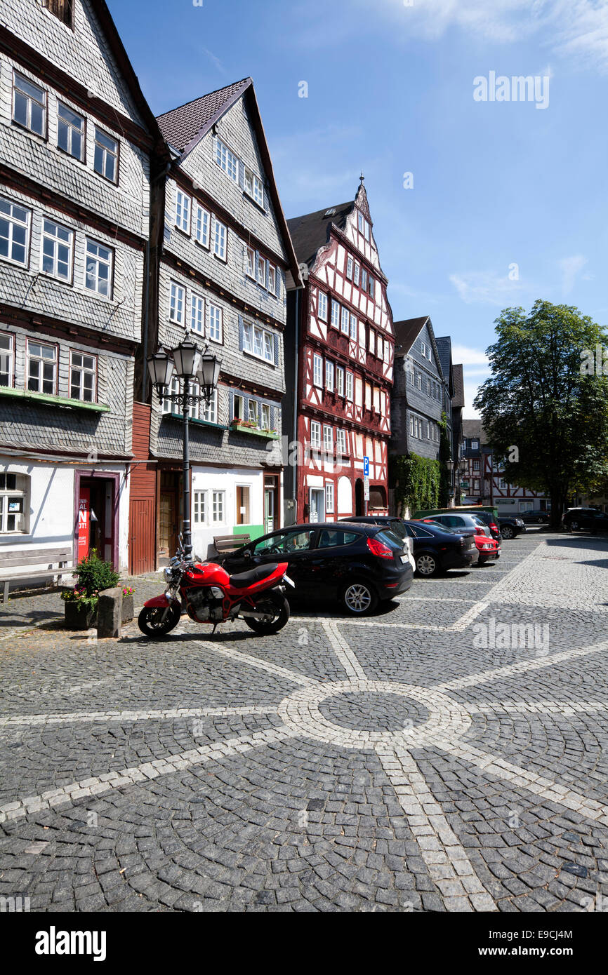 Kornmarkt mercato del grano; centro storico di Herborn; Hesse; Germania; Europa; Foto Stock
