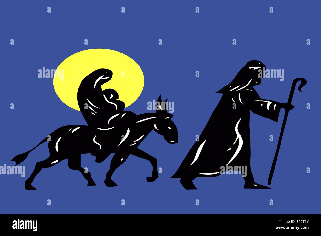 Fotografia di un disegno di un Natale di scena della Natività - Maria e Giuseppe e il Bambino Gesù Foto Stock