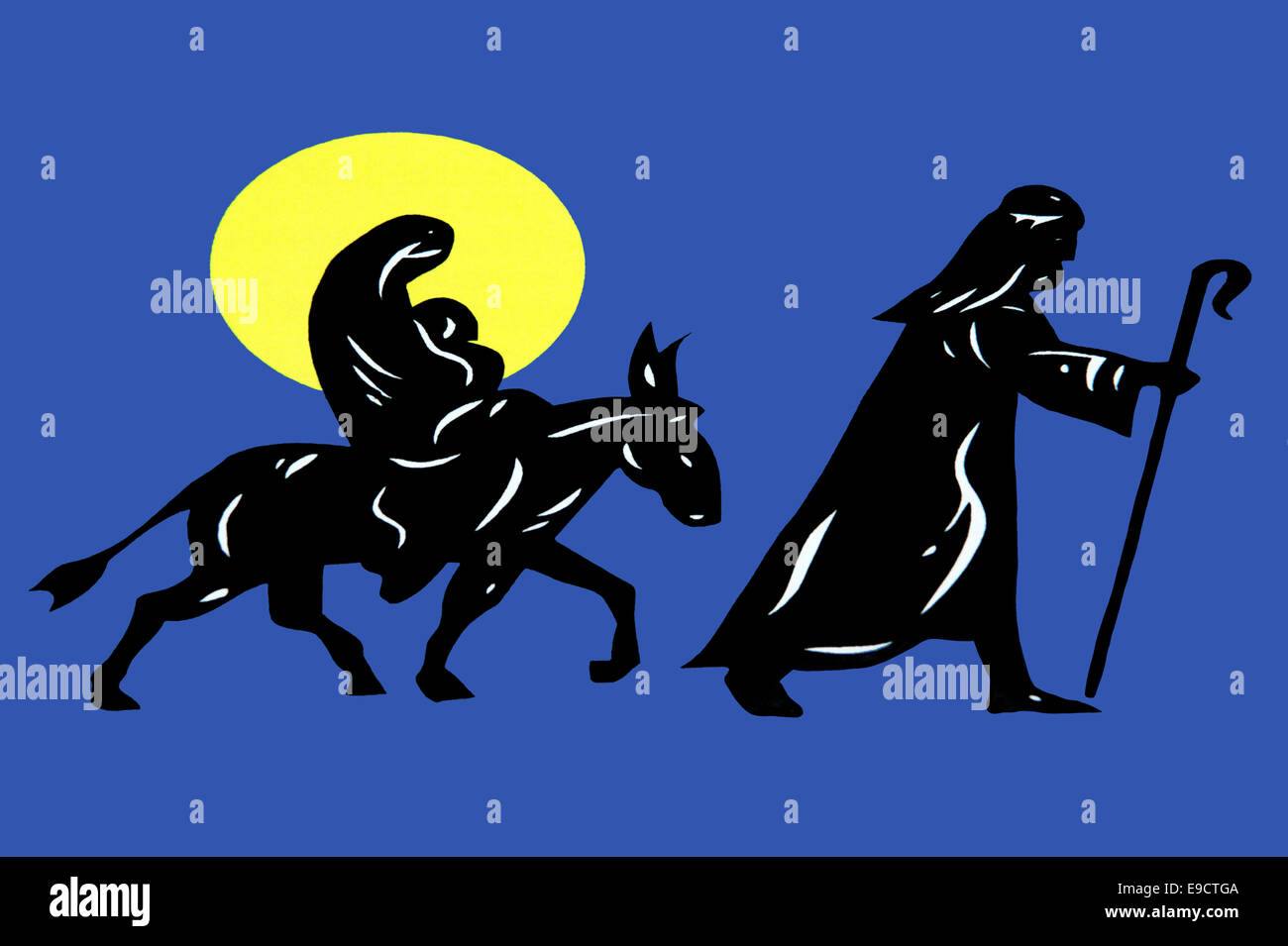 Fotografia di un disegno di un Natale di scena della Natività - Maria e Giuseppe e il Bambino Gesù Foto Stock