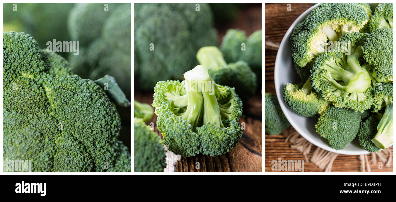 Porzione di broccoli freschi (come un collage) Foto Stock