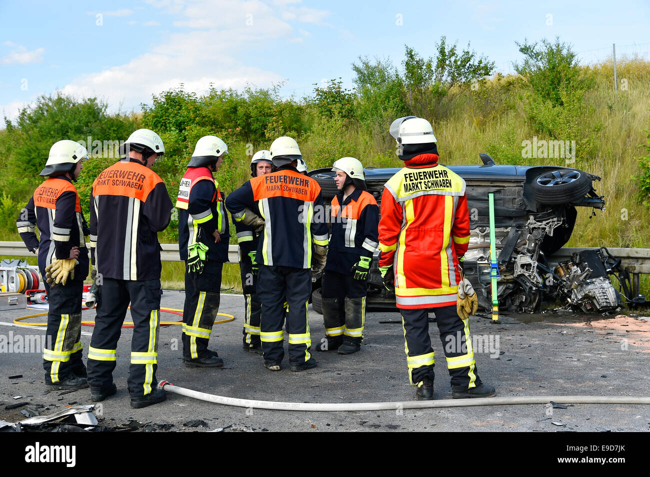 Incidente nel traffico , Audi A3, carrello , collisione frontale, FTO , SS ST 2580 In Oberneuching , Erding , Markt Schwaben , Baviera , Foto Stock