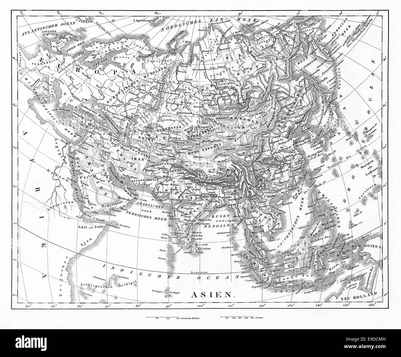 Le illustrazioni incise di una Mappa di Asia da enciclopedia iconografico della scienza, letteratura e arte, pubblicato nel 1851 Foto Stock