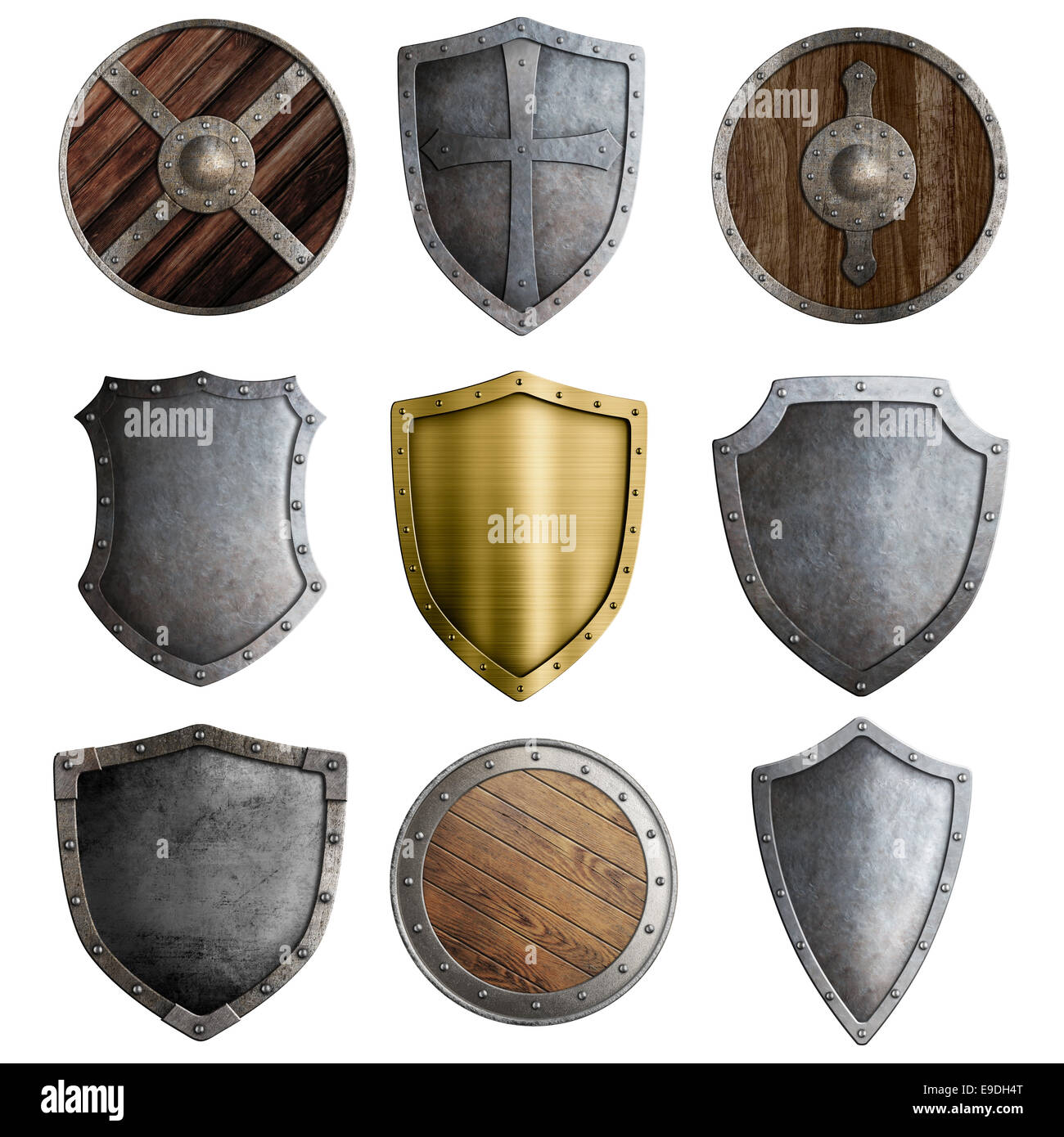 Protezioni medievale o badge set isolato Foto Stock
