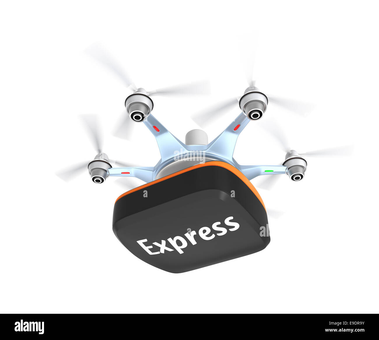 Drone montato con contenitore compatto per una consegna rapida nozione Foto Stock