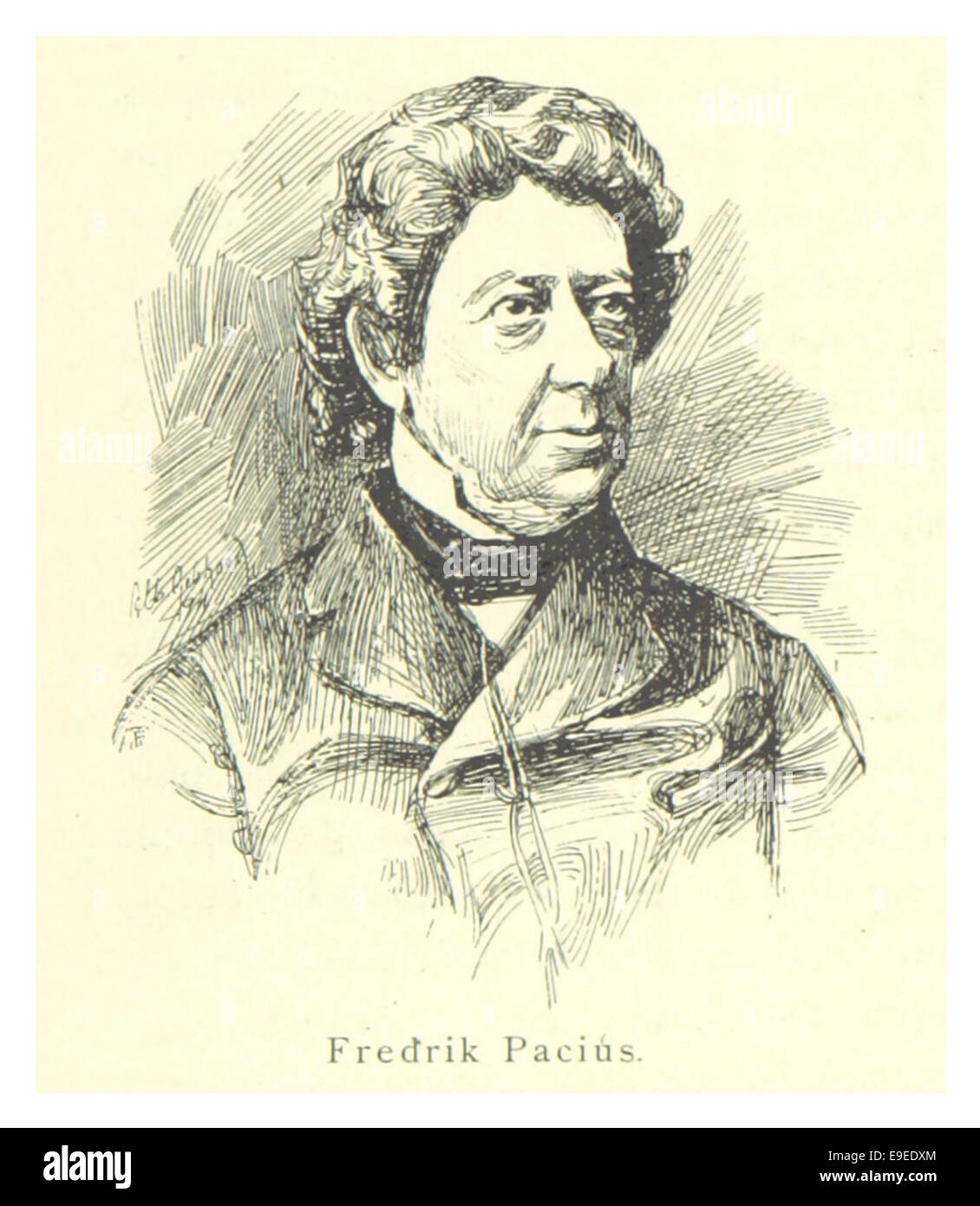 Un'illustrazione del 1894 di Mechelin, raffigurante Fredrik Pacius, un compositore finlandese noto per i suoi contributi alla musica finlandese, tra cui la composizione dell'inno nazionale finlandese. Foto Stock