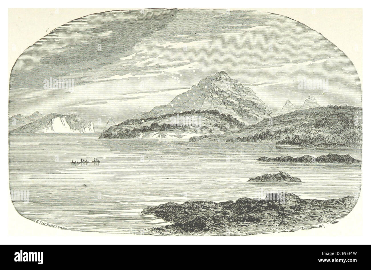 Un'illustrazione del 1878 di Mulhall che mostra Port Famine, un porto storico situato nella parte meridionale del Cile, che offre uno scorcio sulla geografia e sui dintorni della zona. Foto Stock