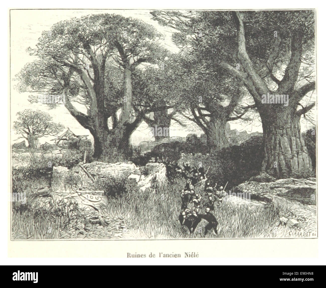 Una rappresentazione del XIX secolo delle rovine dell'antica città di Nizza, in Francia, che mostra i resti delle sue strutture storiche. Foto Stock