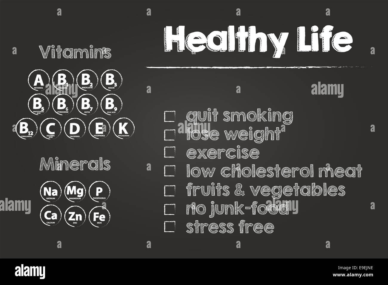 Vita sana passi sulla lavagna Foto Stock