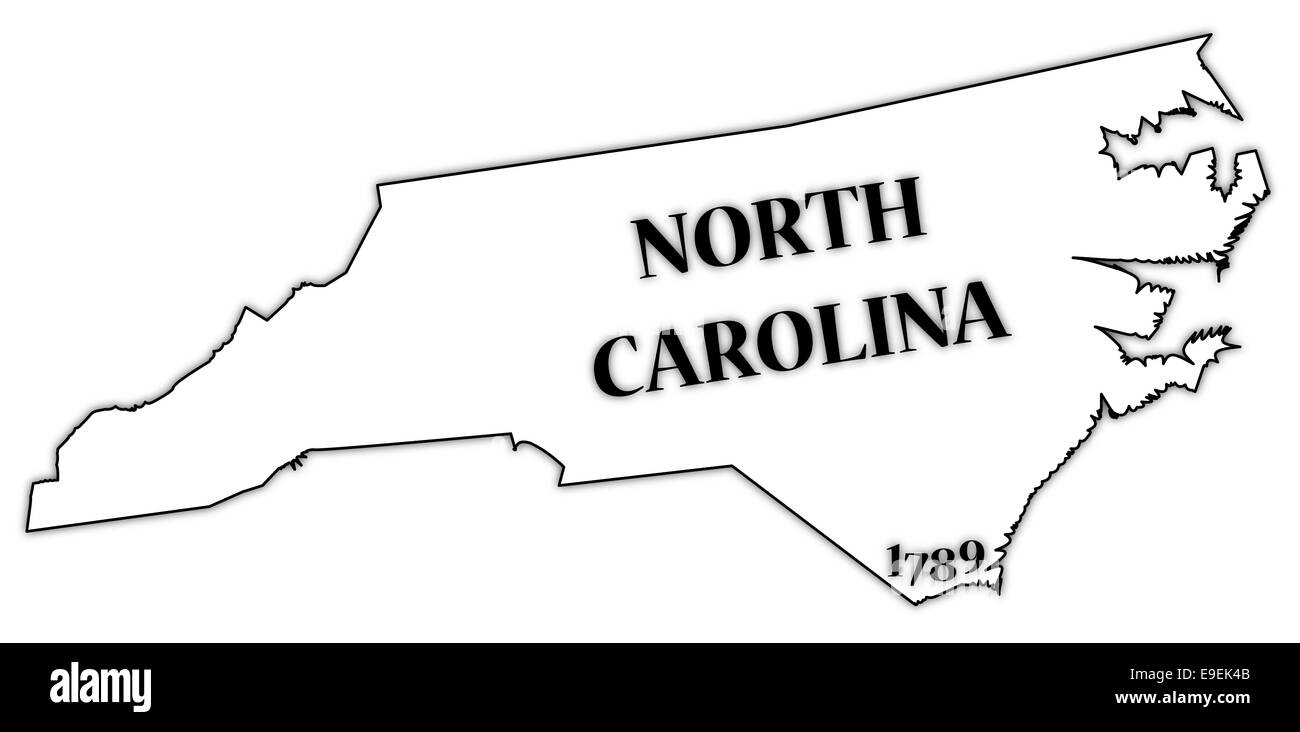 A North Carolina State delineare con la data di statualità isolato su uno sfondo bianco Foto Stock