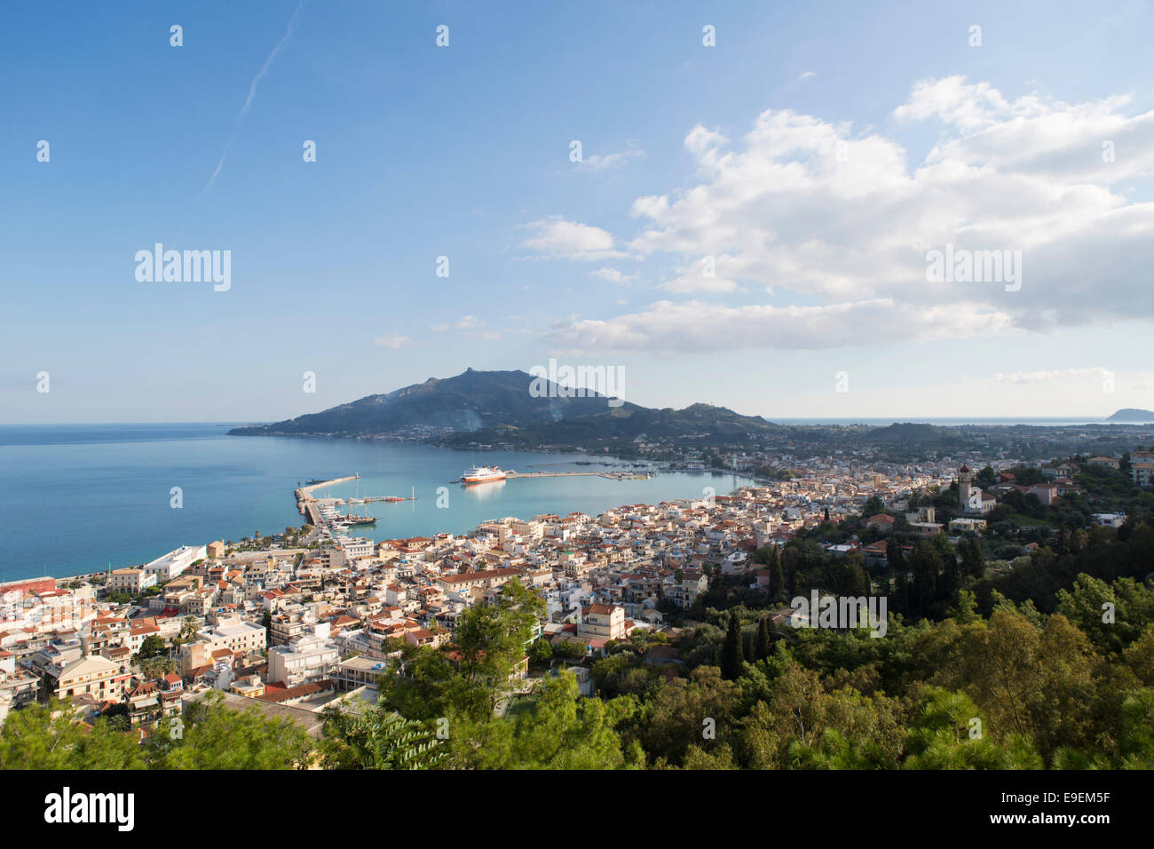 Panoramica città di Zakynthos (Zante) sull'isola di Zante (Grecia) Foto Stock